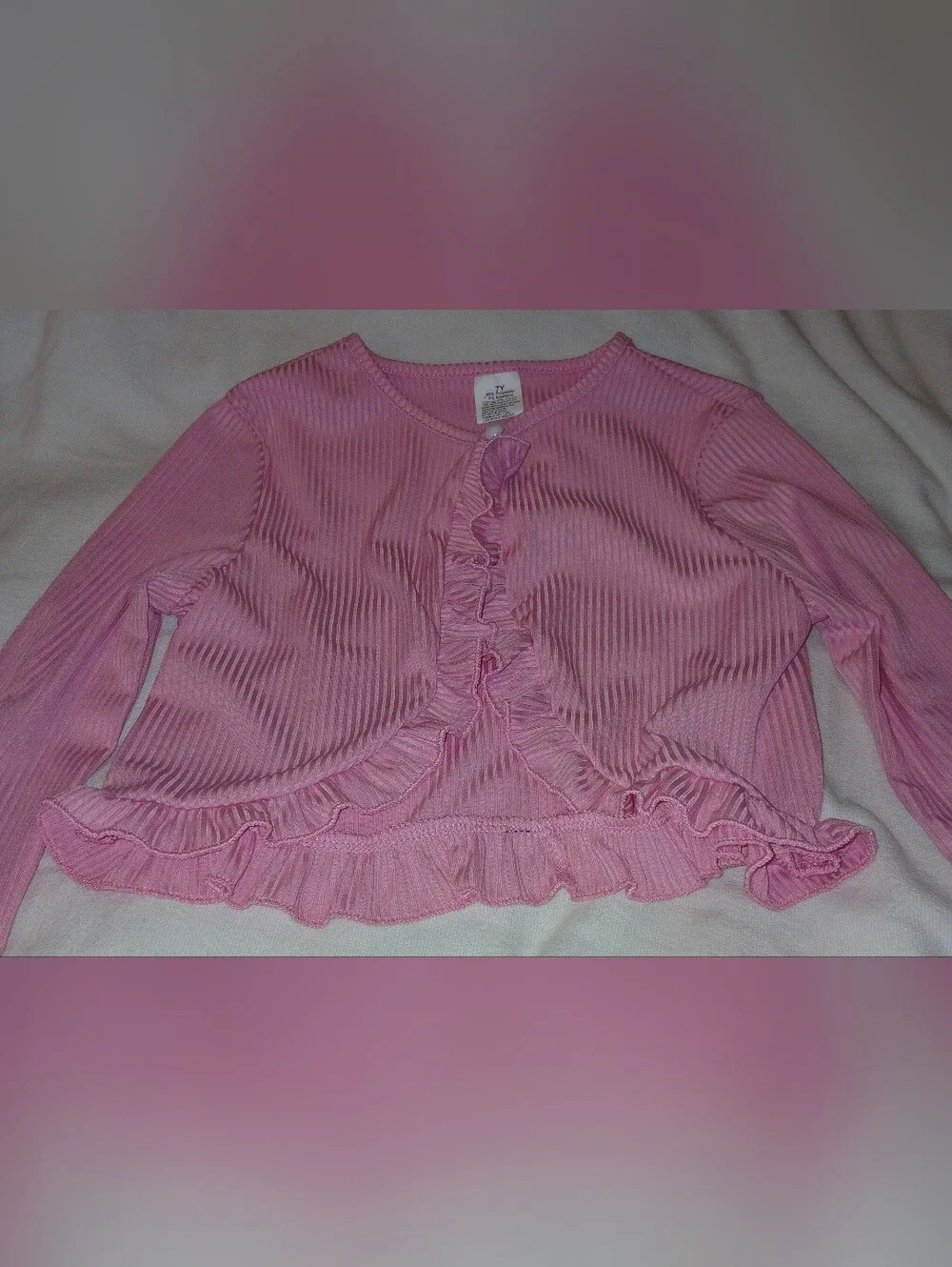 NWT Girl's Pink Floral Satin Ribbon Dress with Pink Ruffle Cardigan.
